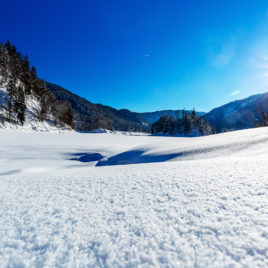 Winterliche Seenlandscahft am Weitsee bei Reit im Winkl im Winter Chiemgau